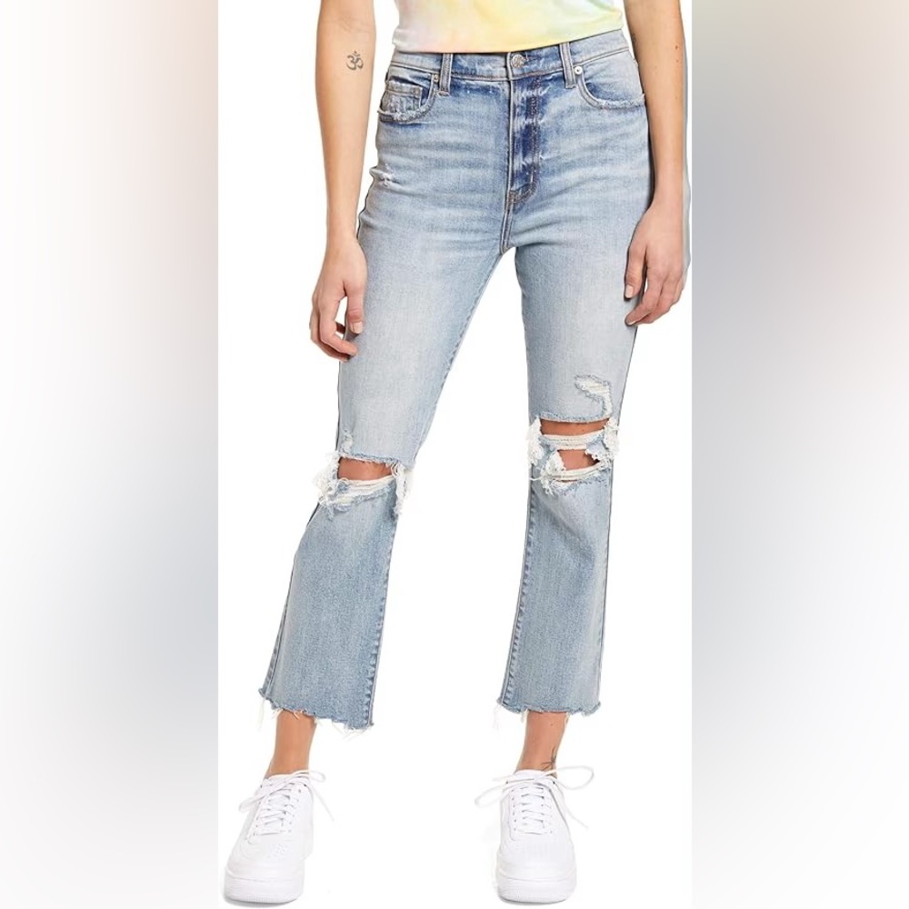 Women's Light Blue Distressed Flare Jeans